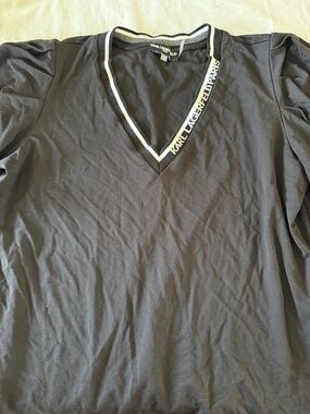 Karl Lagerfeld Black V-Neck Blouse with White Trim